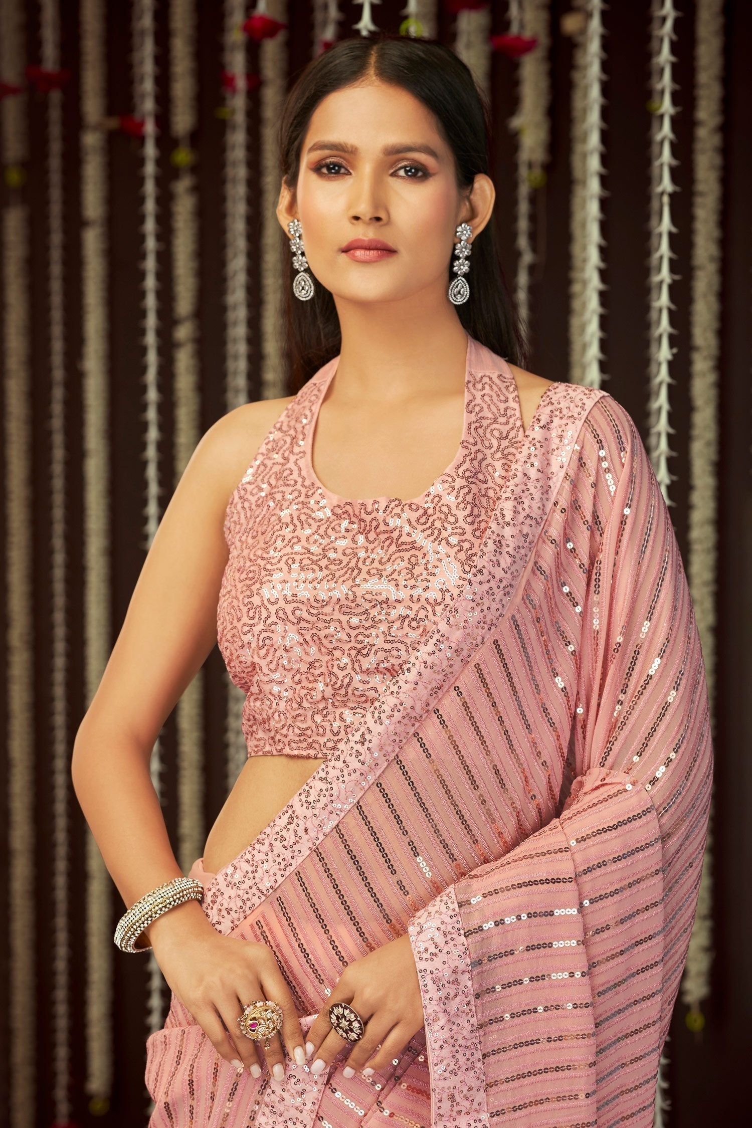 Cashmere Pink Georgette Partyewar Saree