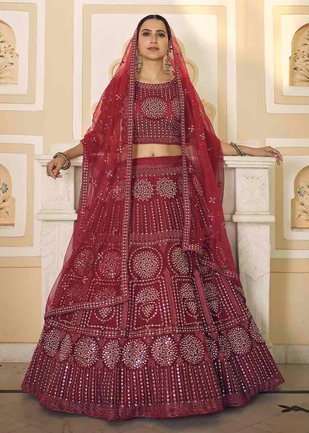 Nutmeg Red Soft Net Lehenga Choli