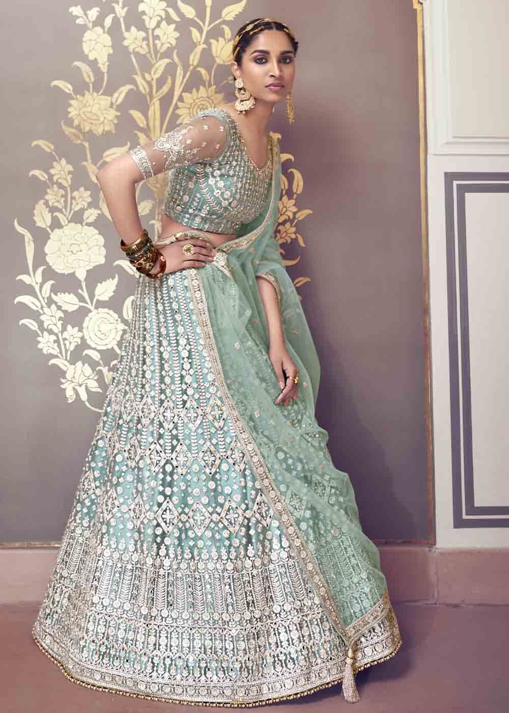 Summer Green Net Lehenga Choli