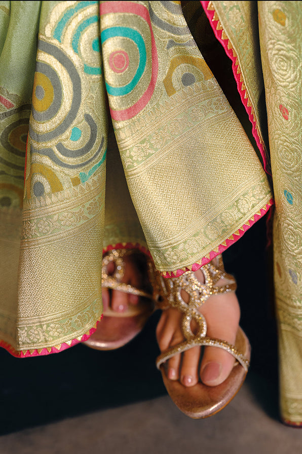 Coriander Green Handloom Woven Banarasi Saree