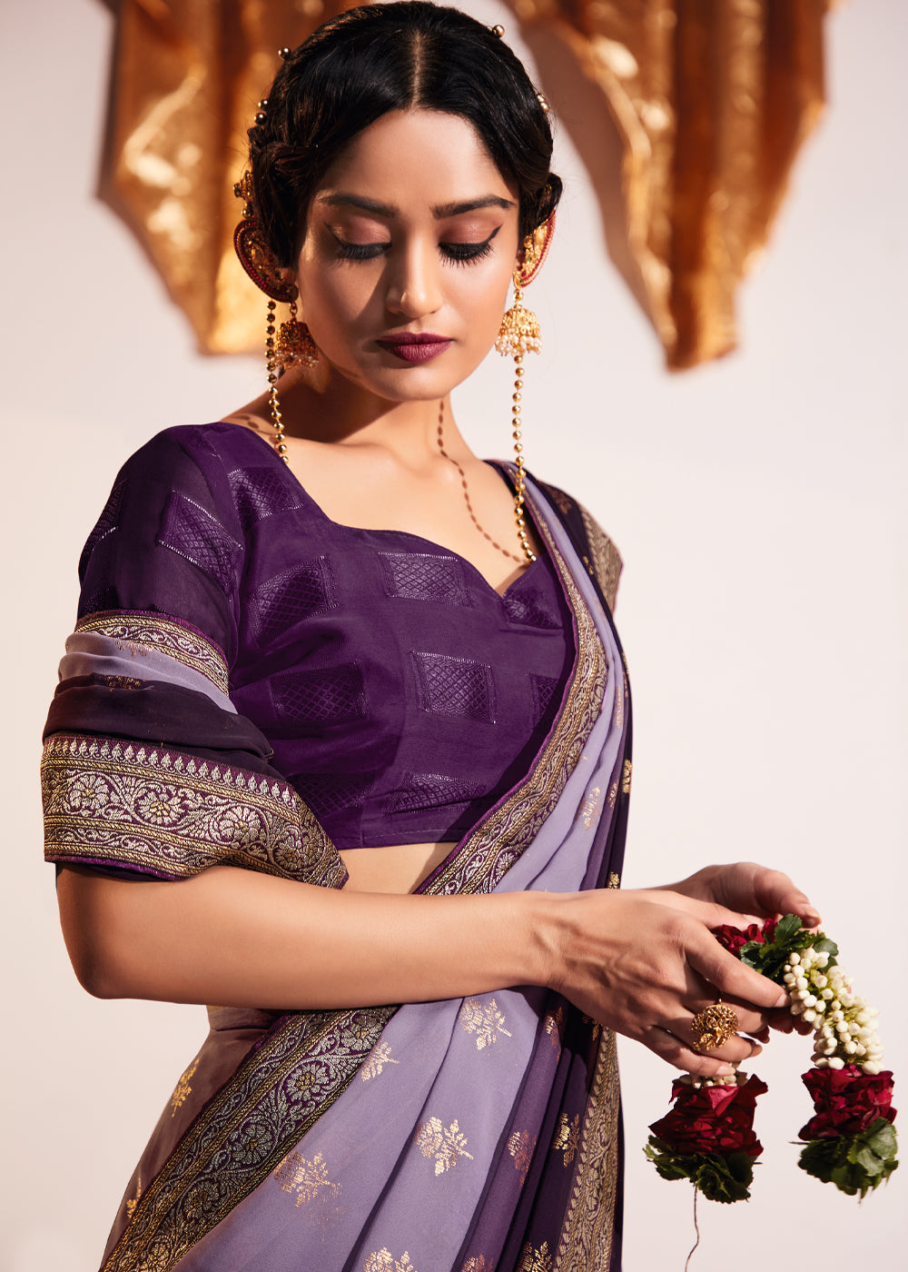 Lilac Luster Purple Woven Georgette Silk Saree