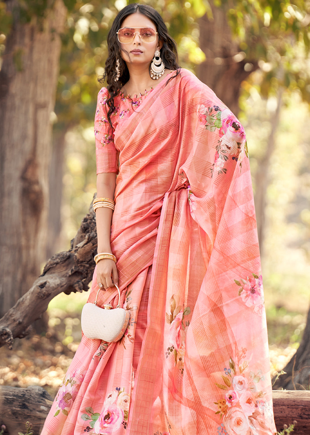 Froly Pink Floral Printed Cotton Silk Saree