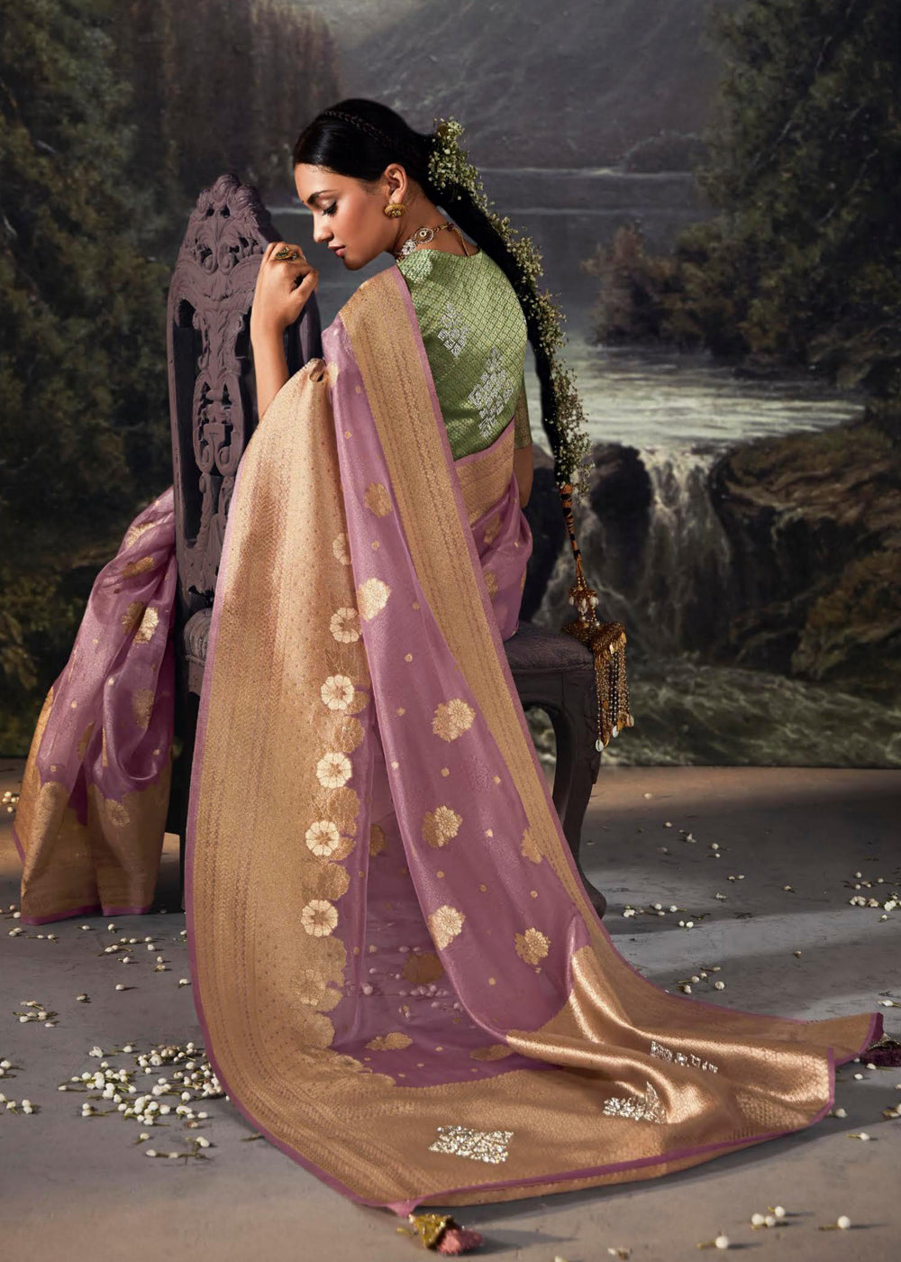 Rose Dust Purple Woven Banarasi Organza Silk Saree