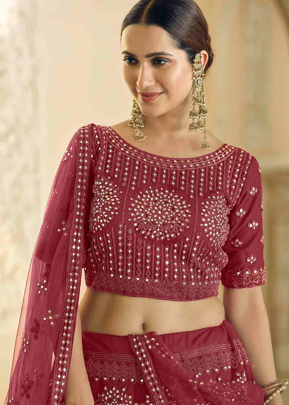 Nutmeg Red Soft Net Lehenga Choli