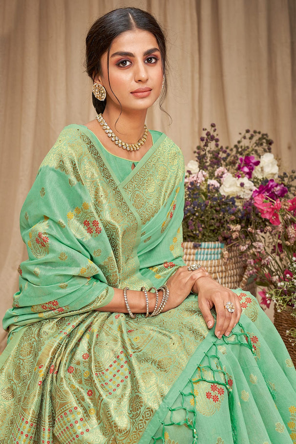 De York Green Cotton Saree