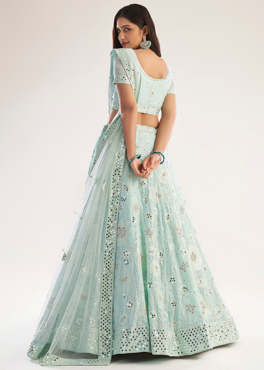 Moon Mist Blue Net Designer Lehenga Choli