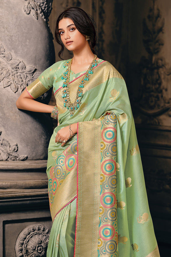 Coriander Green Handloom Woven Banarasi Saree