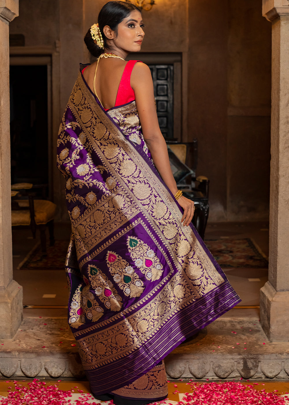 Seance Purple Hand Woven Katan Pure Silk Saree