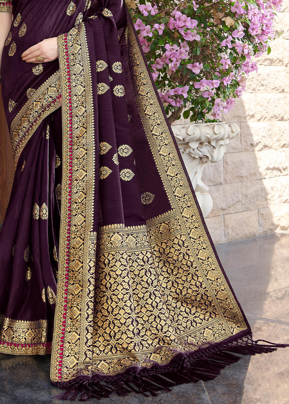 Tamarind  Purple Zari Woven Banarasi Silk Saree