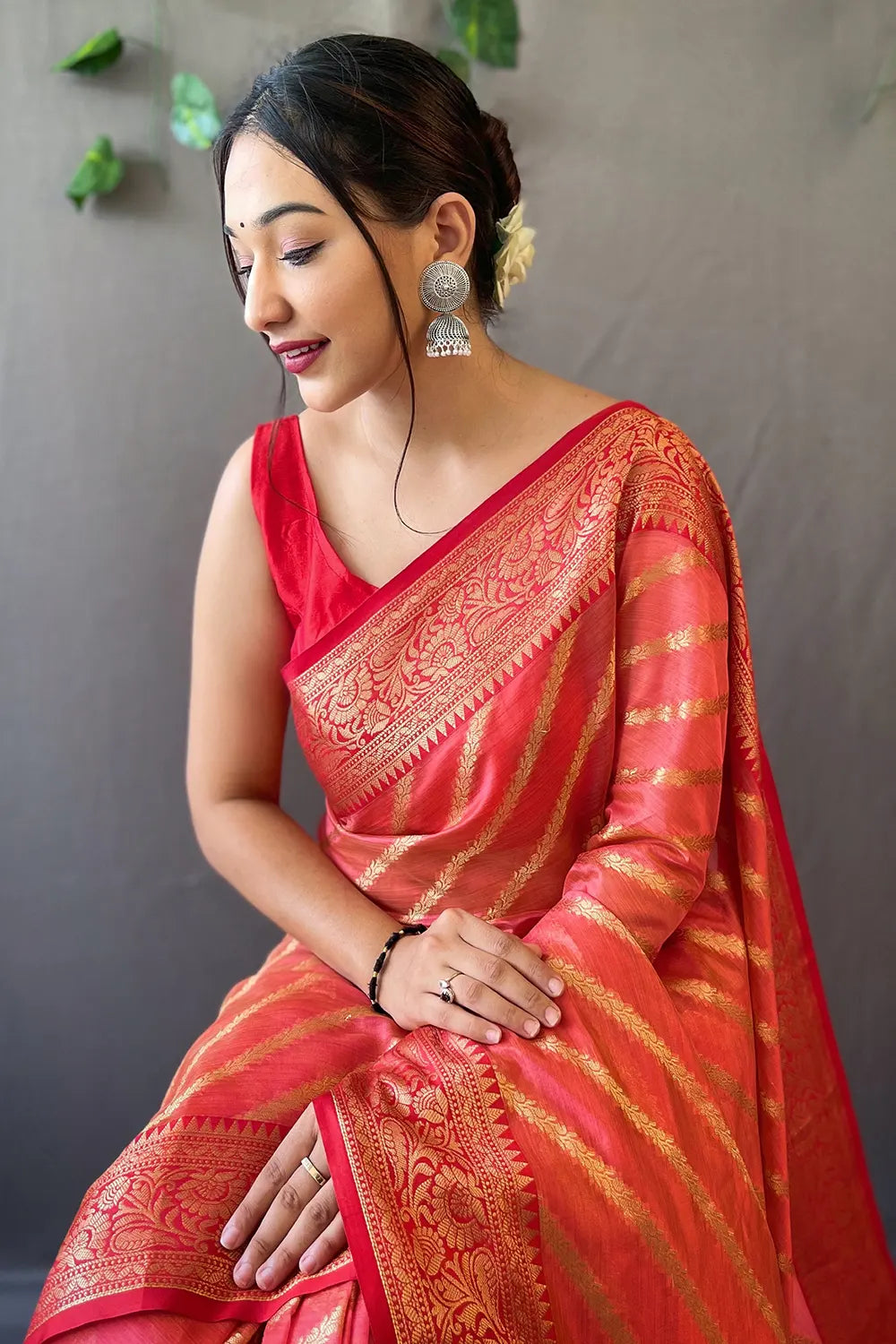 Milano Red Zari Woven Organza Saree