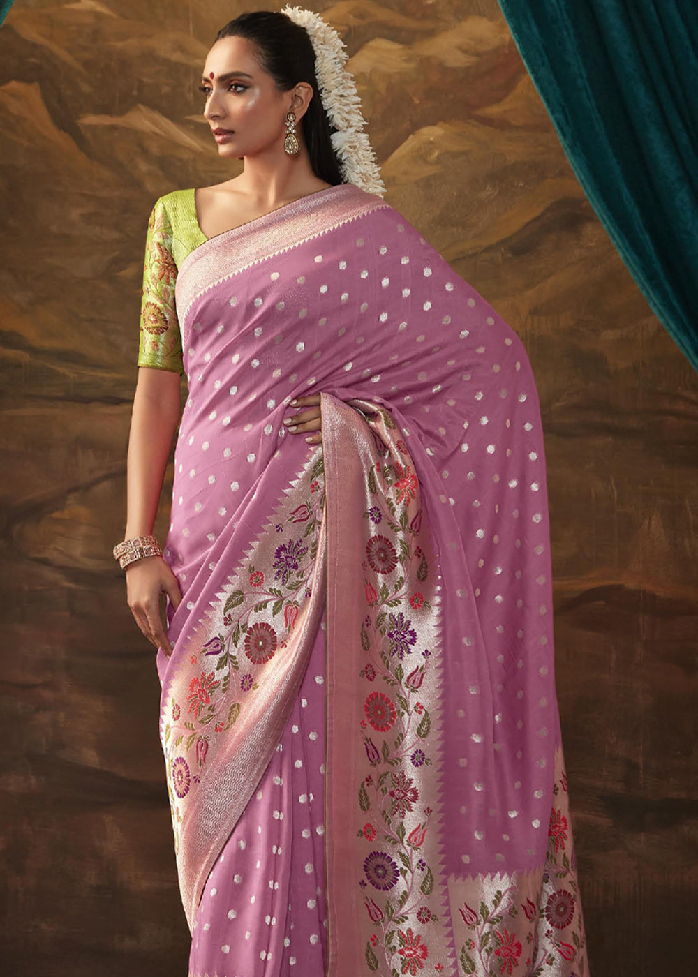 Pink Pearl Woven Paithani Banarasi Soft Silk Saree