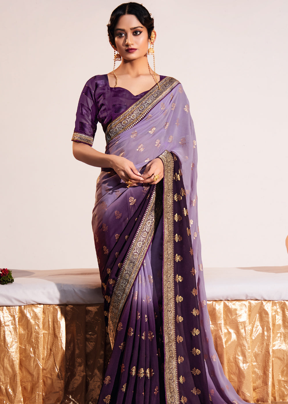 Lilac Luster Purple Woven Georgette Silk Saree