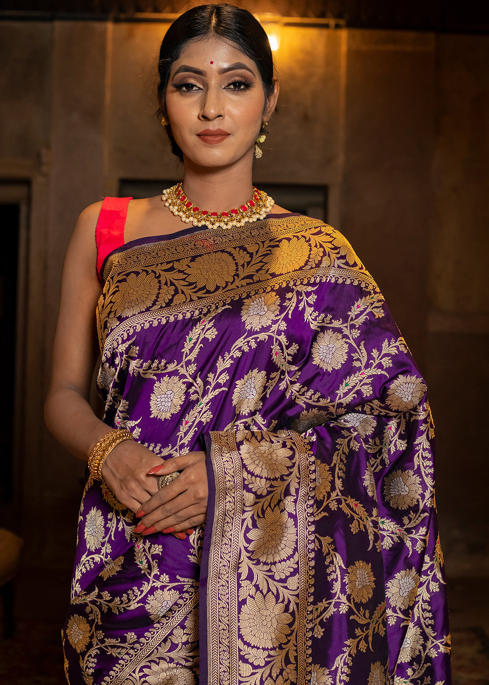 Seance Purple Hand Woven Katan Pure Silk Saree