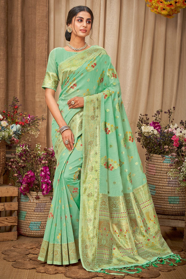 De York Green Cotton Saree