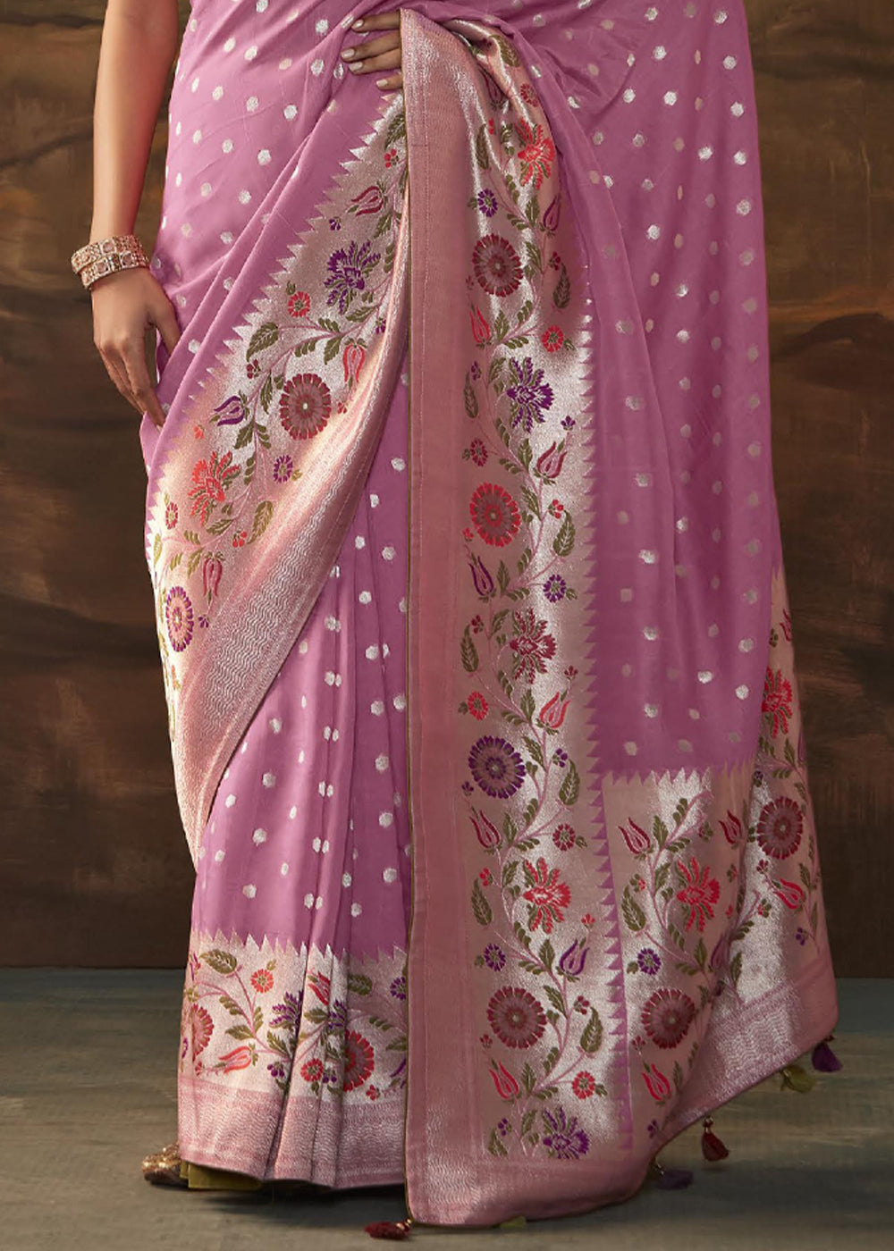 Pink Pearl Woven Paithani Banarasi Soft Silk Saree