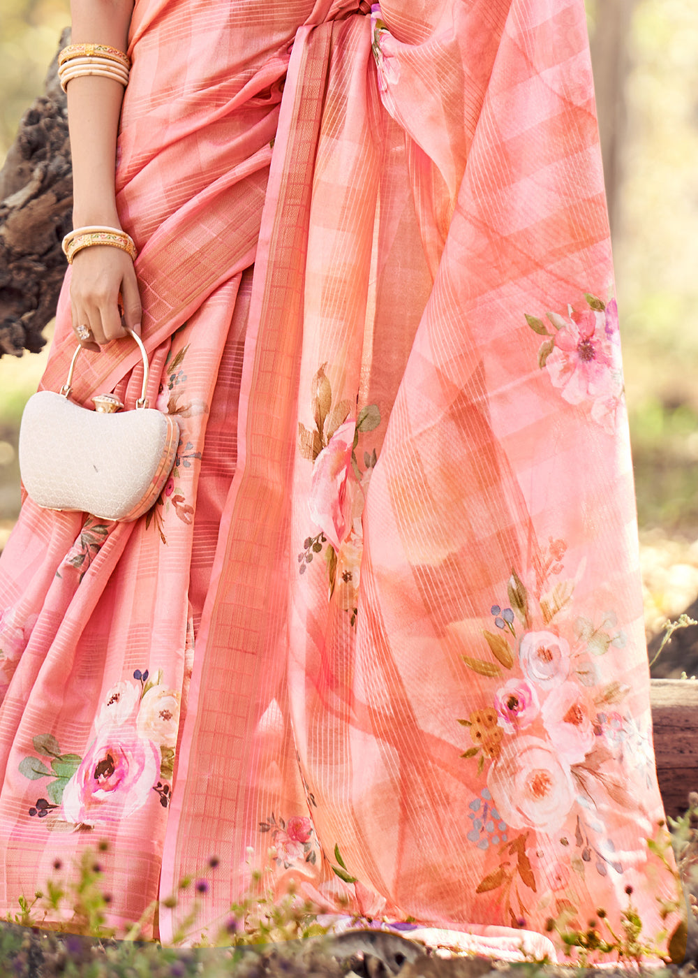 Froly Pink Floral Printed Cotton Silk Saree