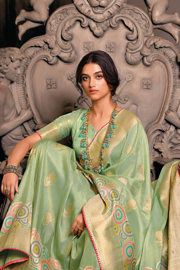 Coriander Green Handloom Woven Banarasi Saree