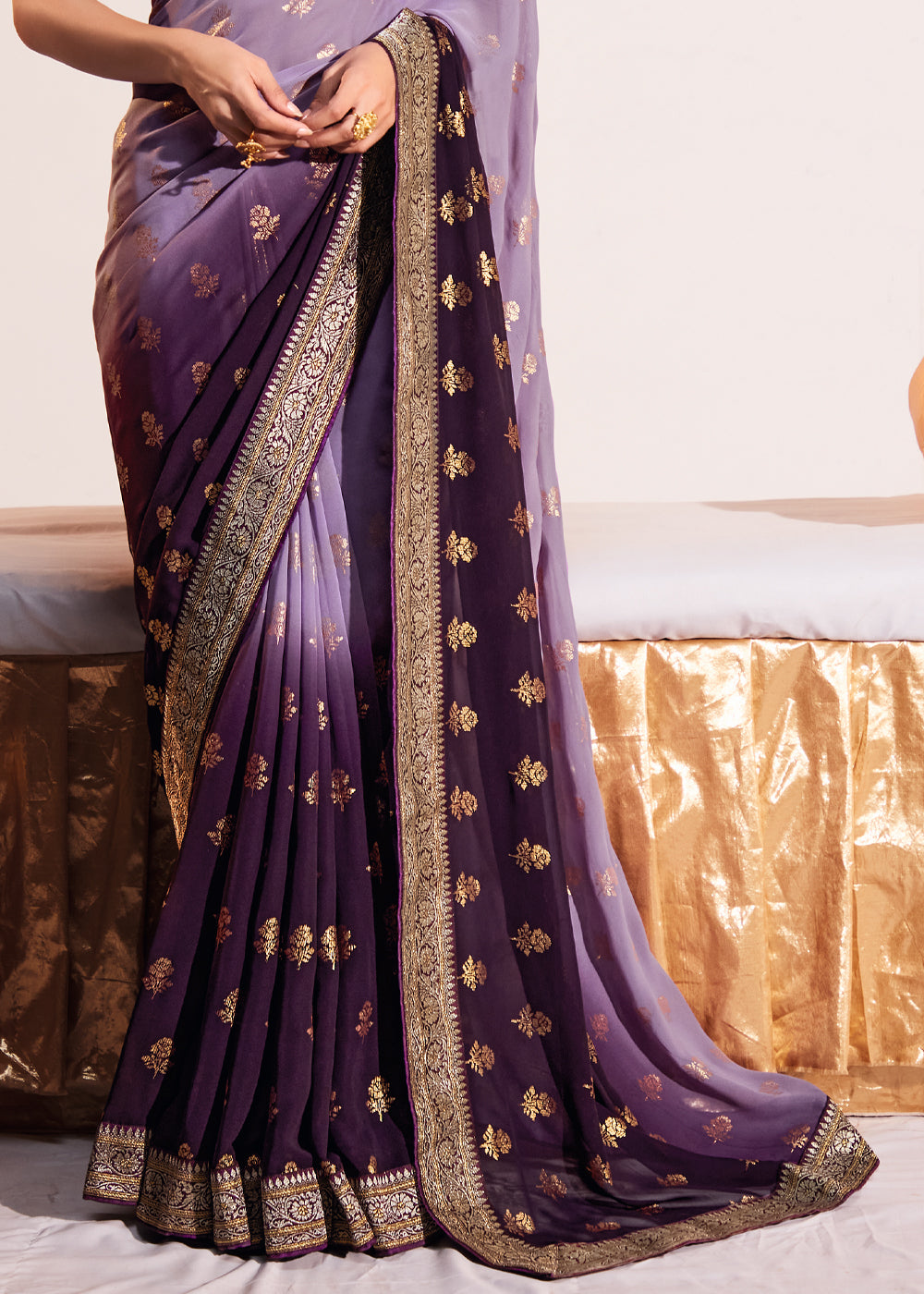 Lilac Luster Purple Woven Georgette Silk Saree