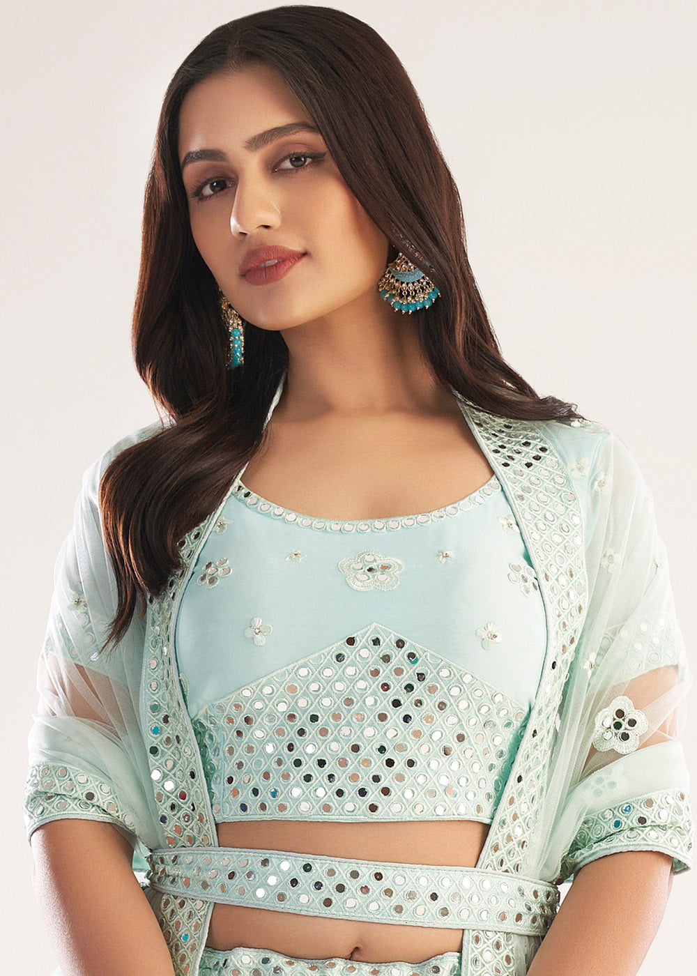 Moon Mist Blue Net Designer Lehenga Choli