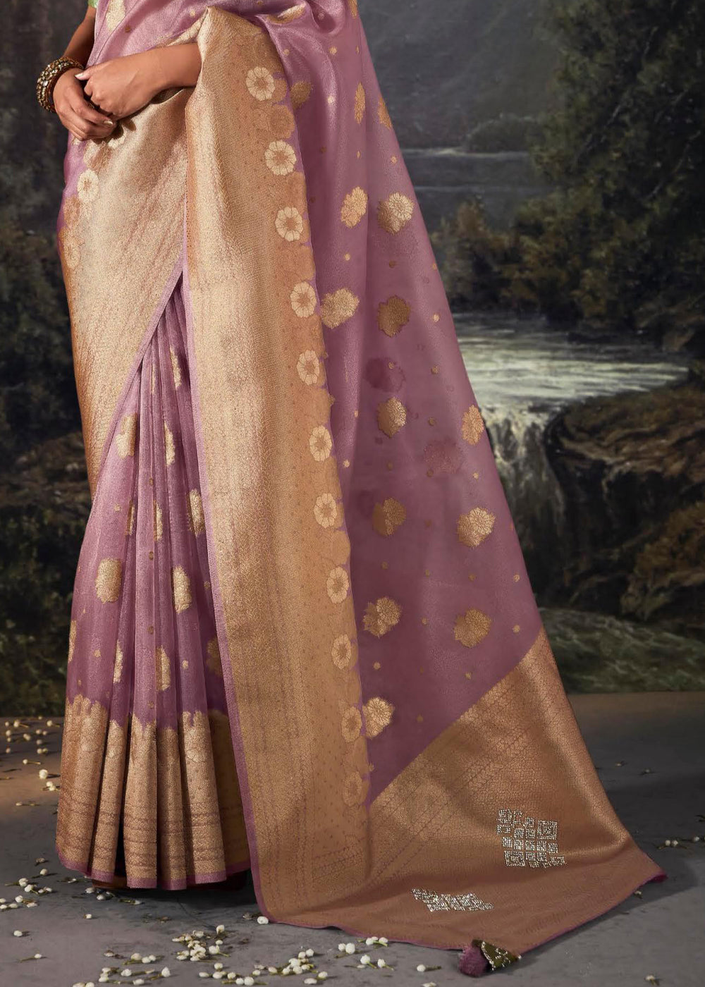 Rose Dust Purple Woven Banarasi Organza Silk Saree