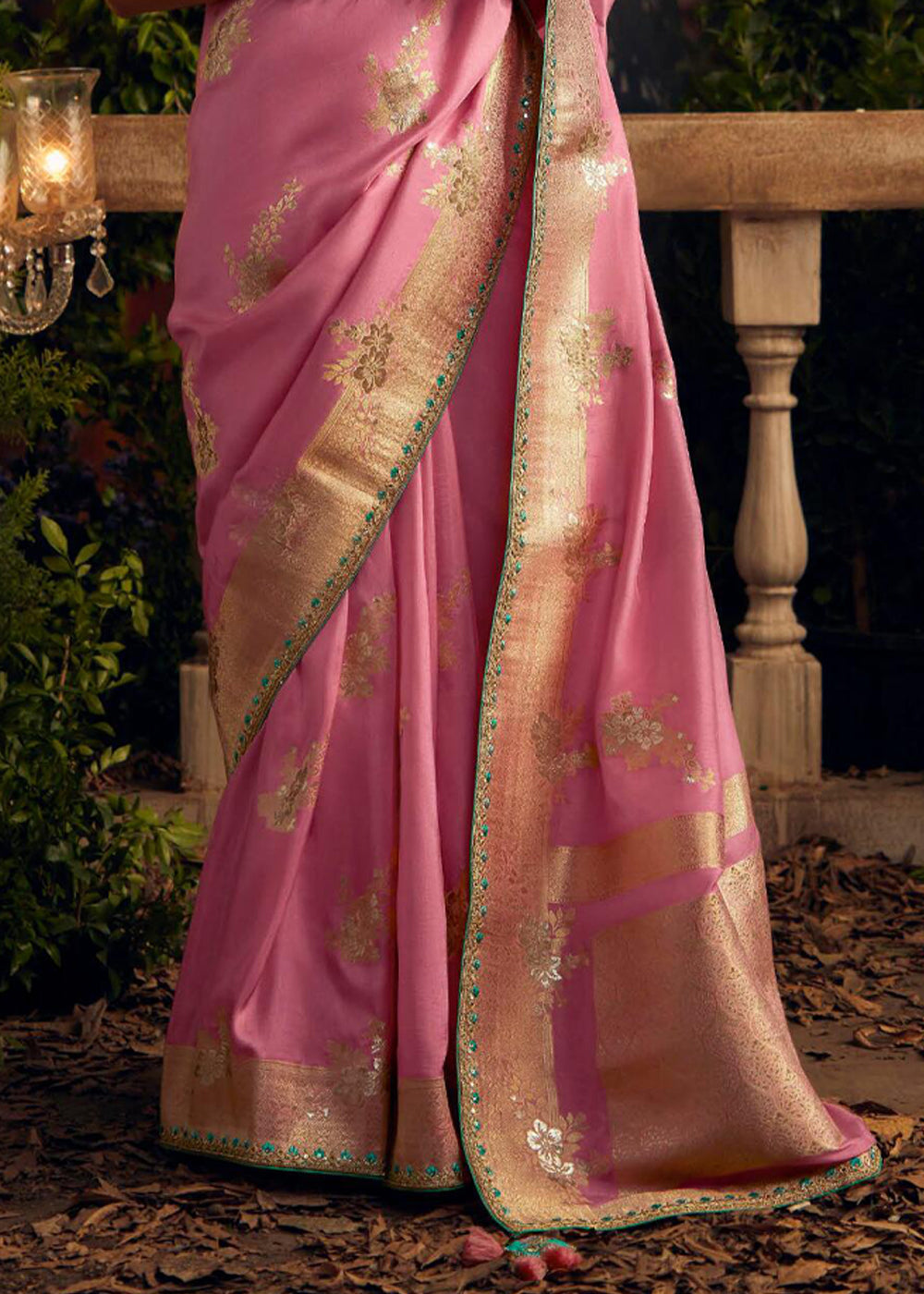 New York Pink Woven Banarasi Designer Silk Saree