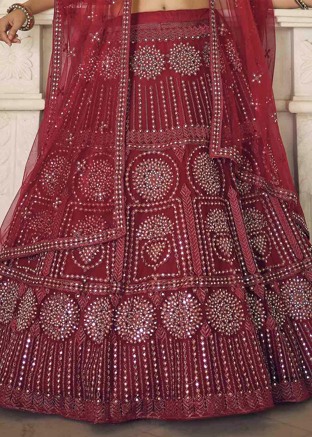 Nutmeg Red Soft Net Lehenga Choli