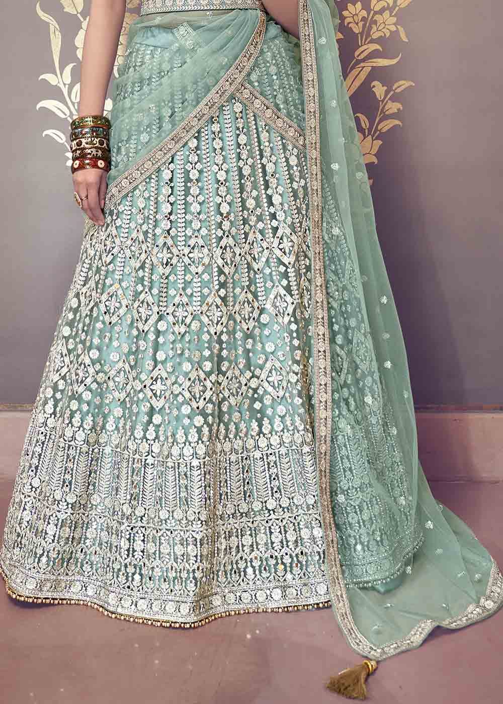 Summer Green Net Lehenga Choli