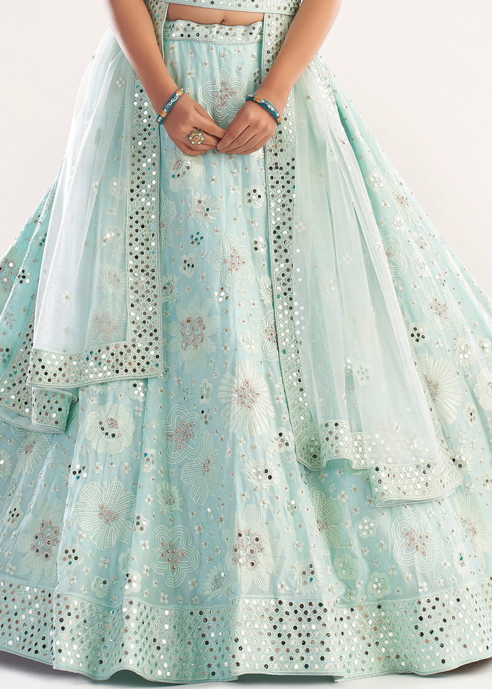 Moon Mist Blue Net Designer Lehenga Choli