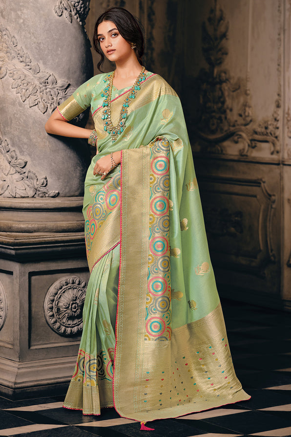 Coriander Green Handloom Woven Banarasi Saree