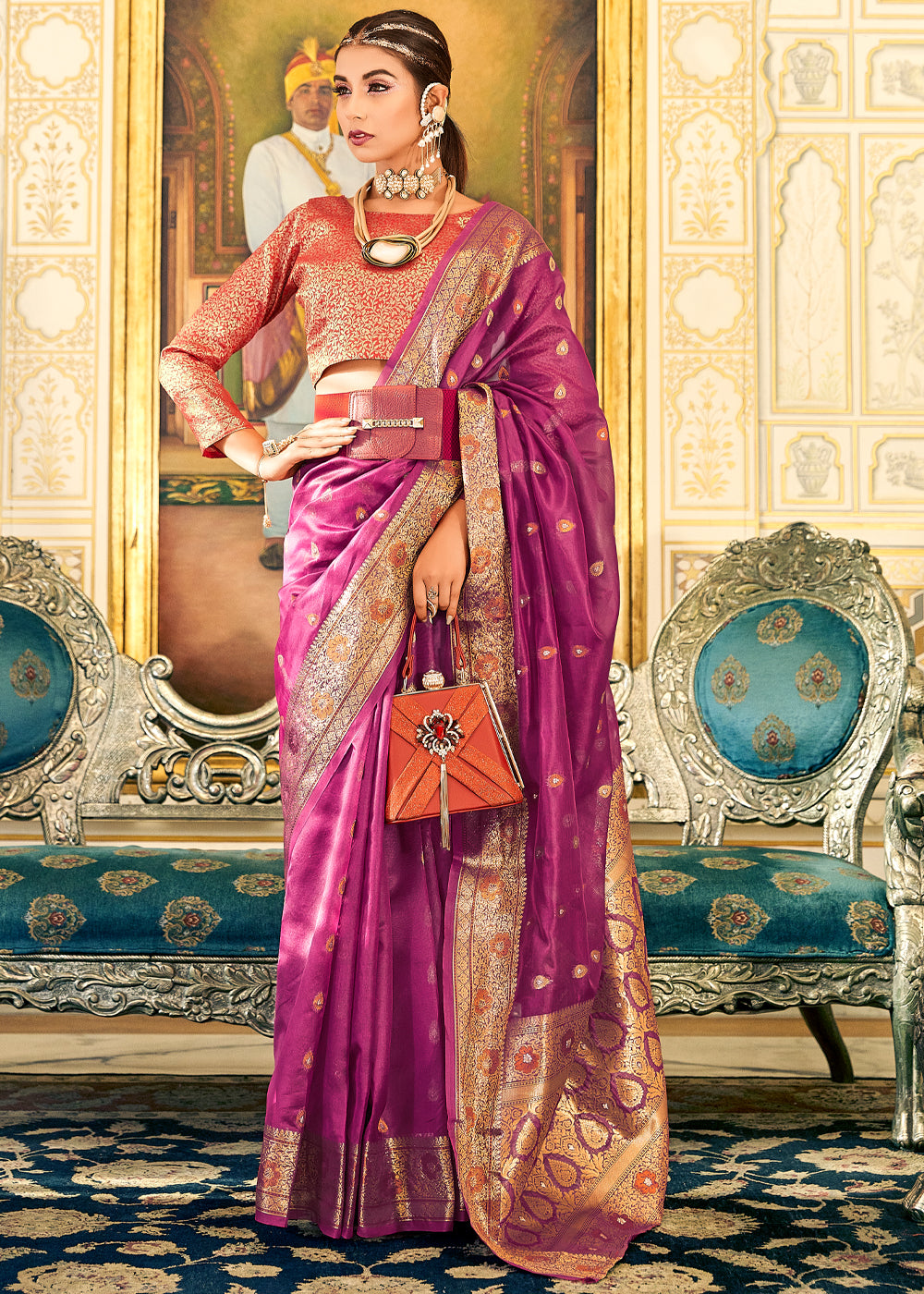 Mystic Pearl Purple Woven Banarasi Organza Silk Saree