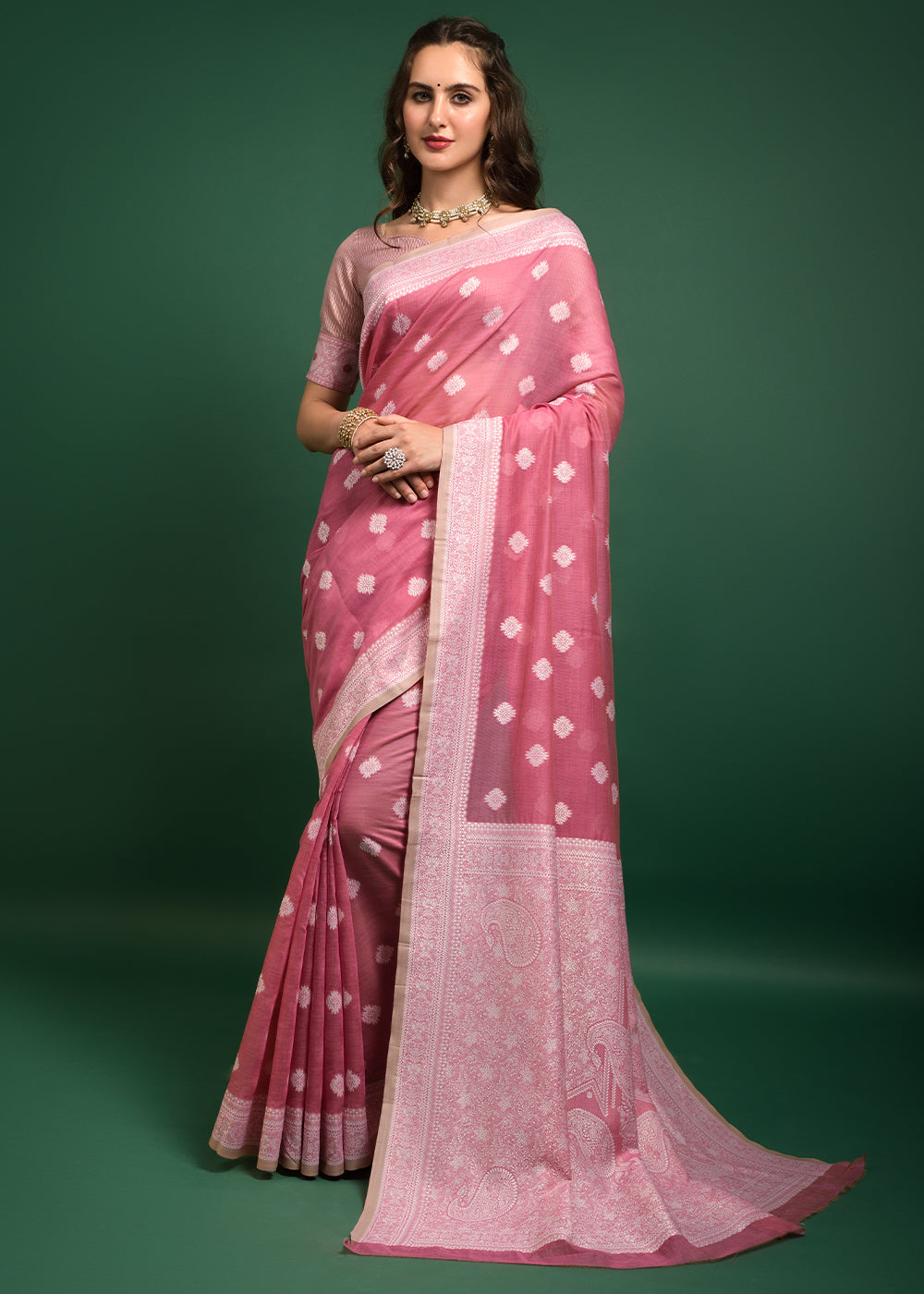 Mauvelous Pink Chikankari Chanderi Cotton Woven Saree