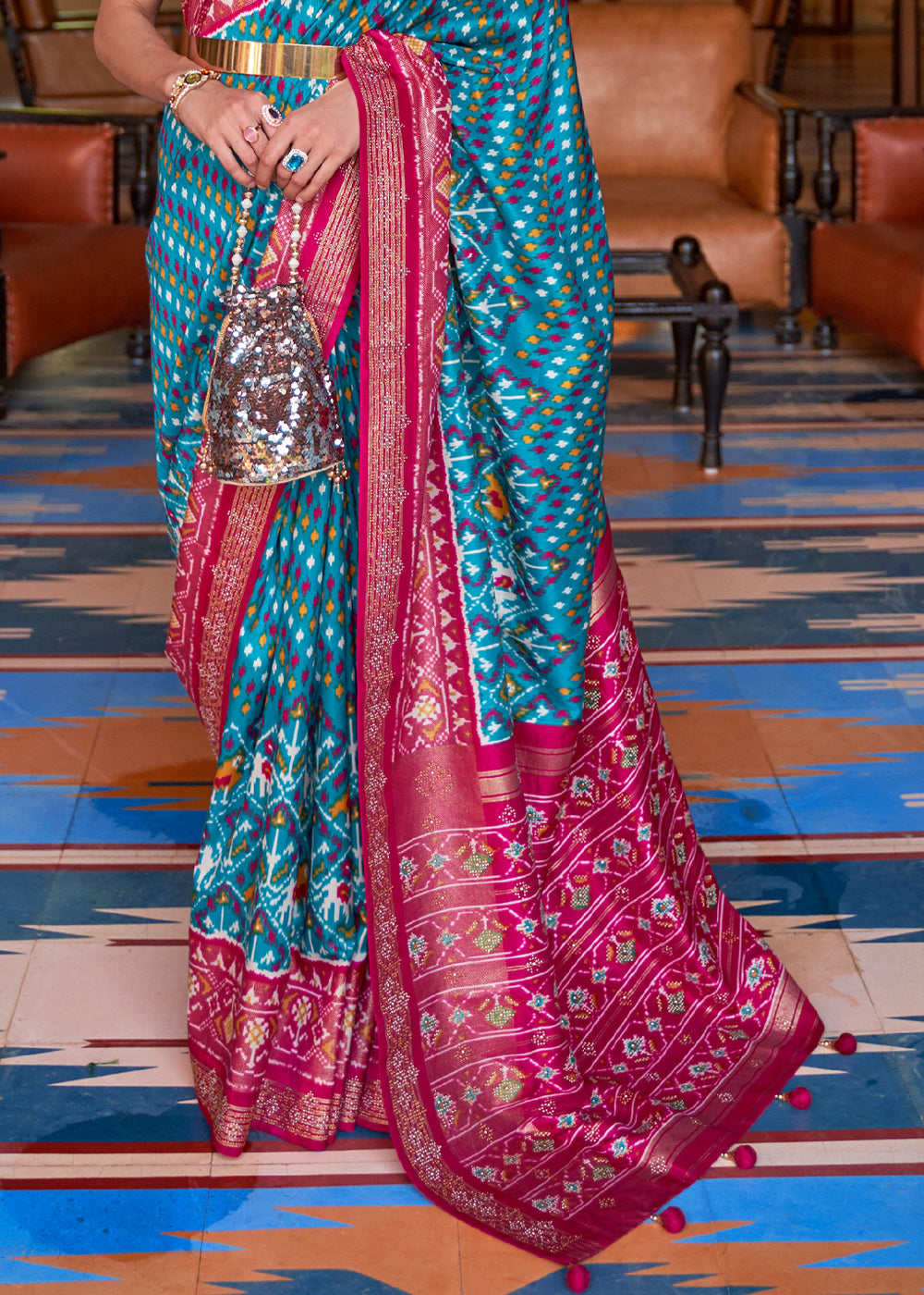 Atoll Blue Patola Saree