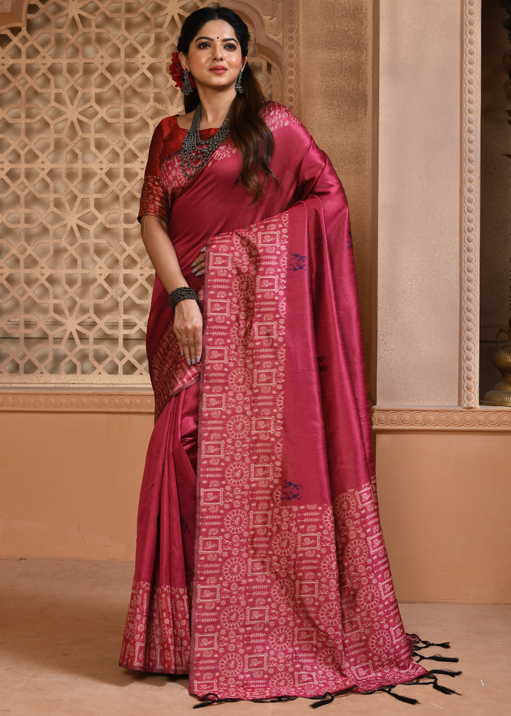 Stiletto Red Woven Handloom Cotton Saree