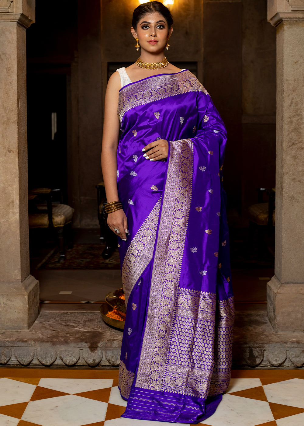 Grape Blue Hand Woven Katan Pure Silk Saree