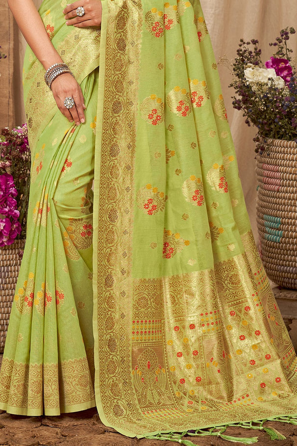 Peridot Green Cotton Saree