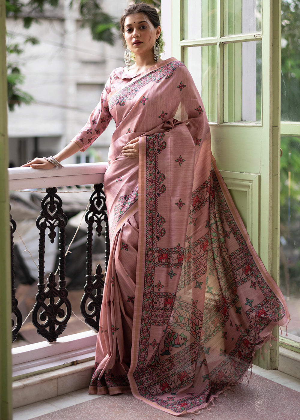 Au Chico Pink Kalamkari Printed Silk Saree