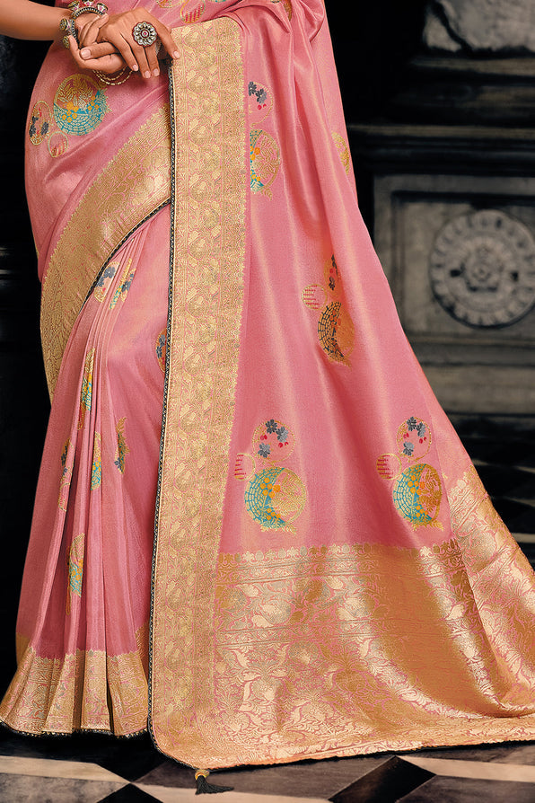 Sweet Pink Zari Woven Banarasi Saree