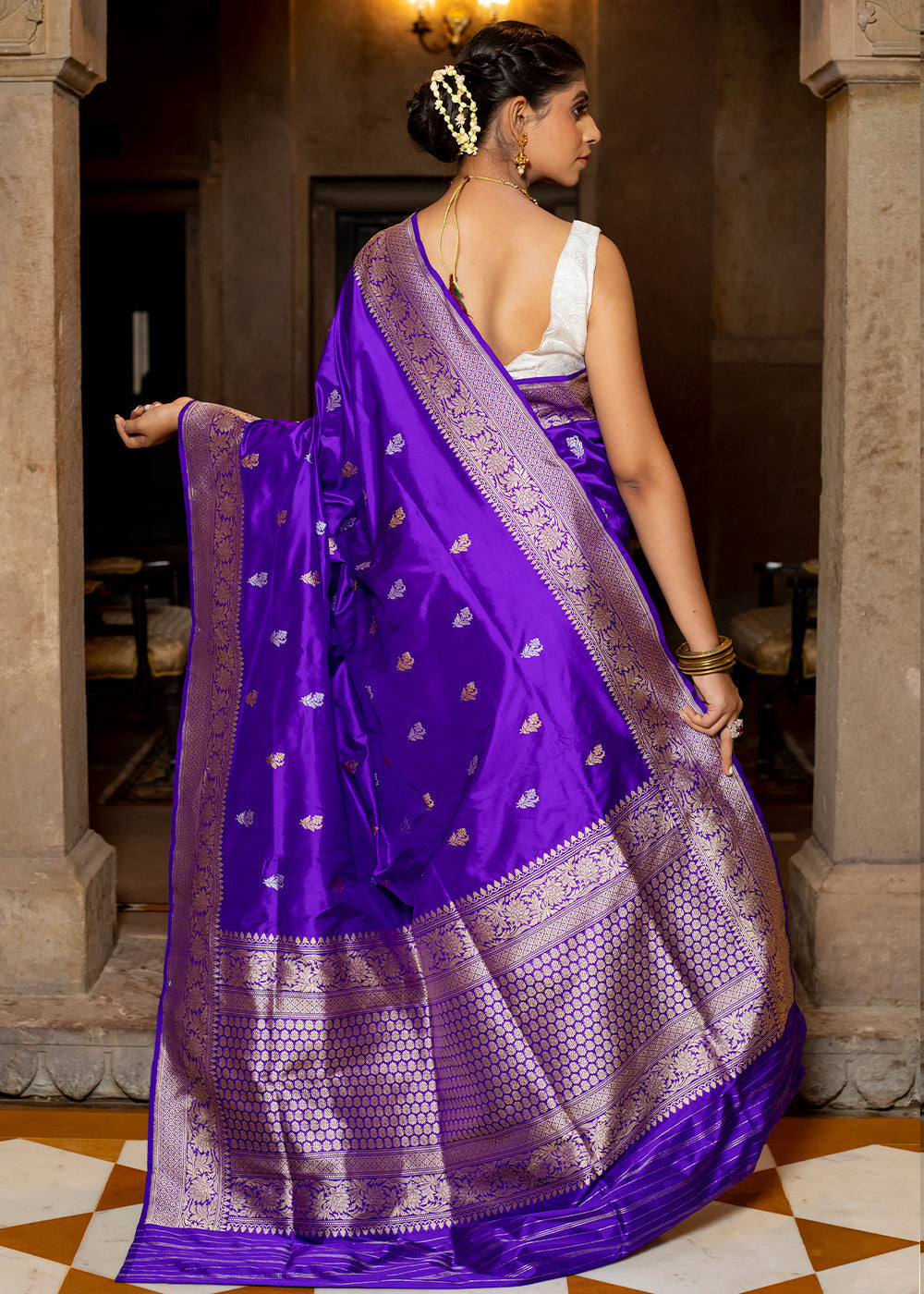 Grape Blue Hand Woven Katan Pure Silk Saree