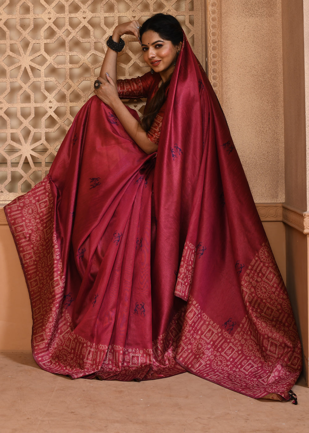 Stiletto Red Woven Handloom Cotton Saree