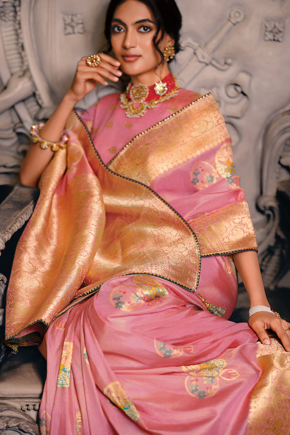 Sweet Pink Zari Woven Banarasi Saree