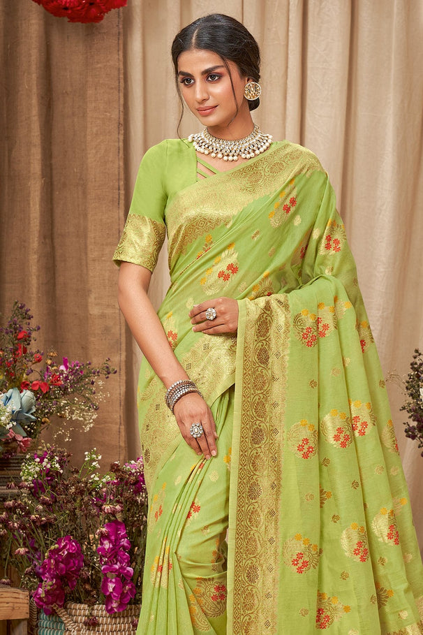 Peridot Green Cotton Saree