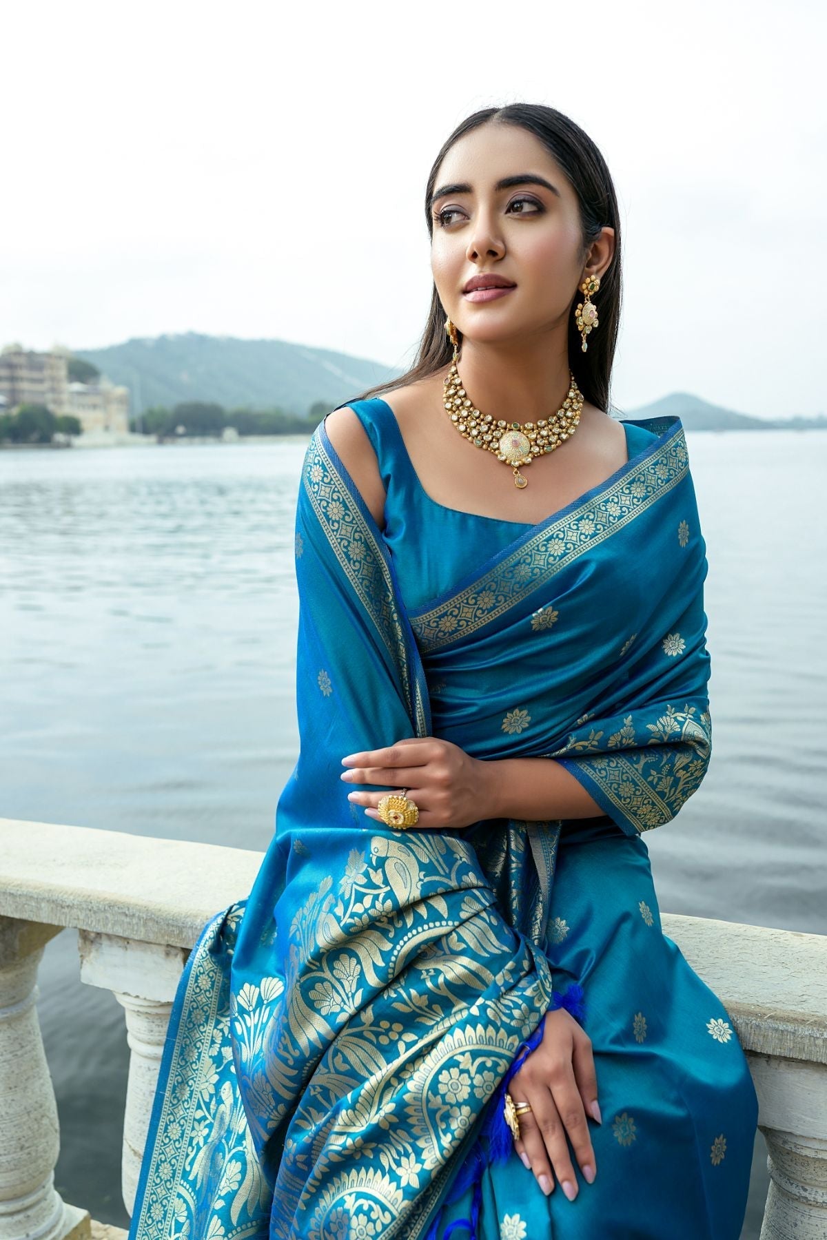 Bahama Blue Banarasi Soft Silk Saree