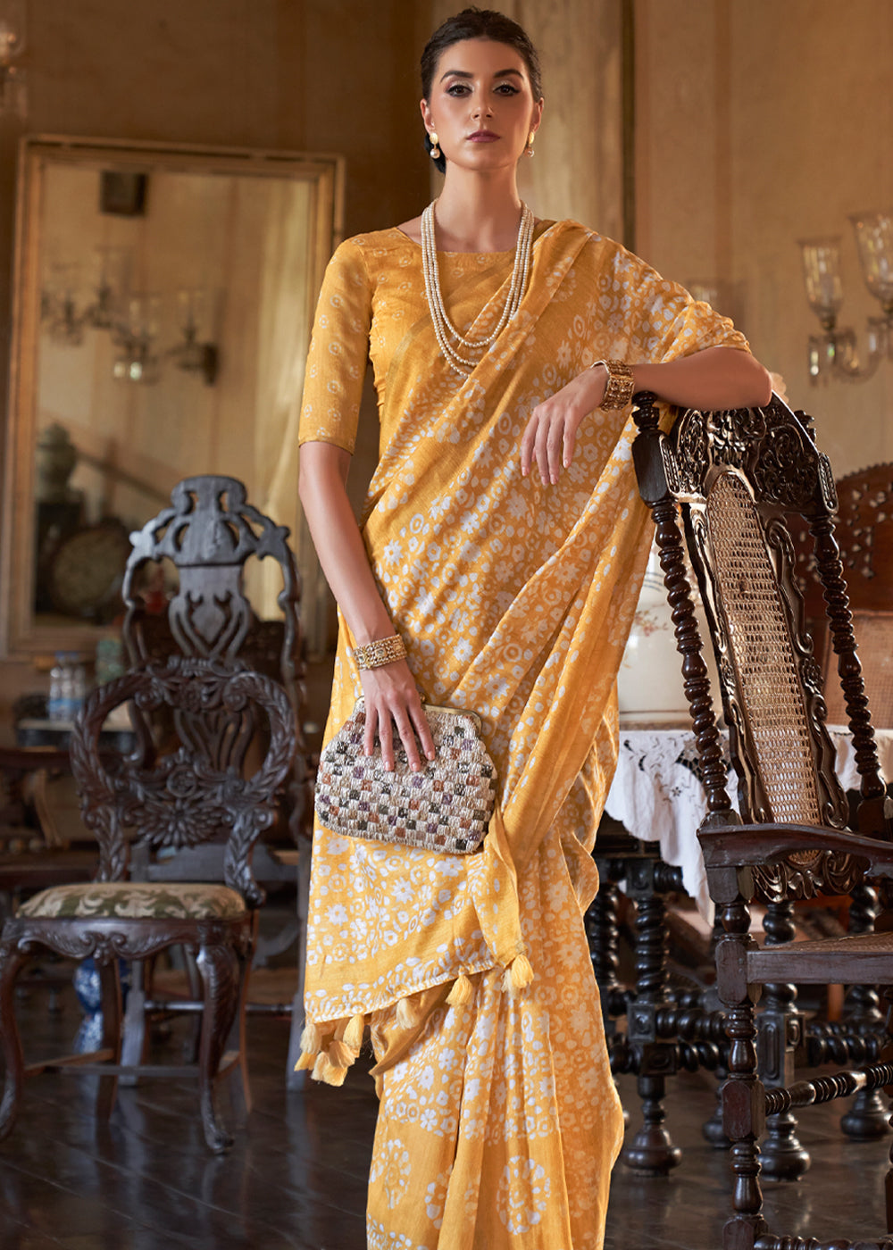 Rob Roy Yellow Light Weight Linen Saree