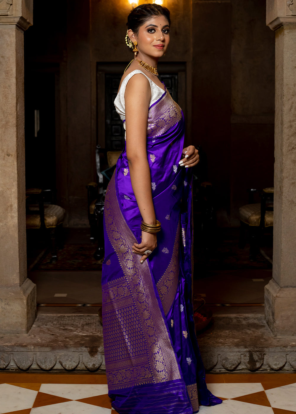 Grape Blue Hand Woven Katan Pure Silk Saree