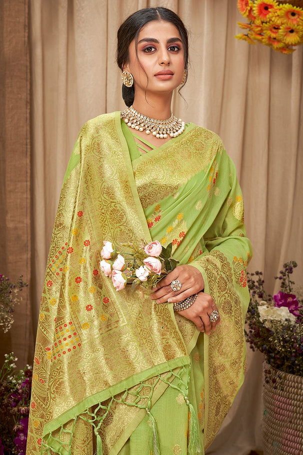 Peridot Green Cotton Saree