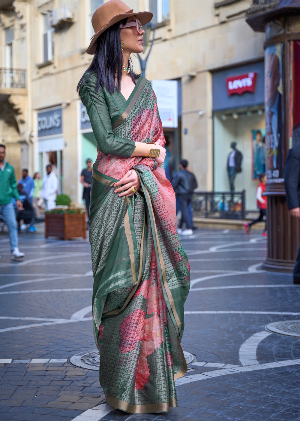 Lotus Pink and Green Printed Handloom Weaving Saree