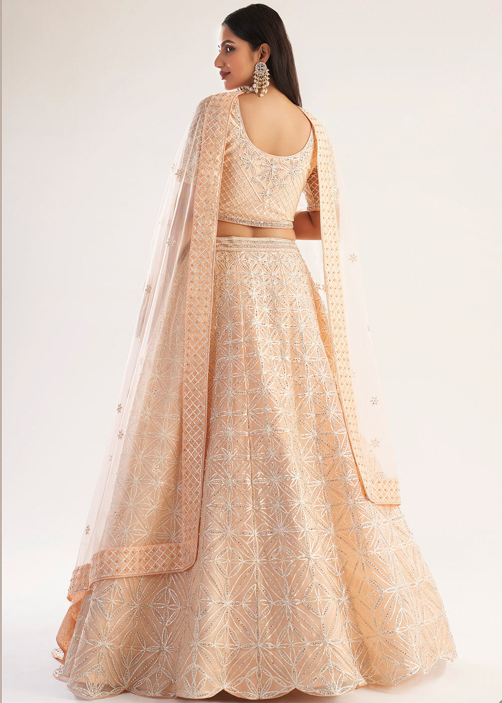 Manhattan Peach Net Designer Lehenga Choli