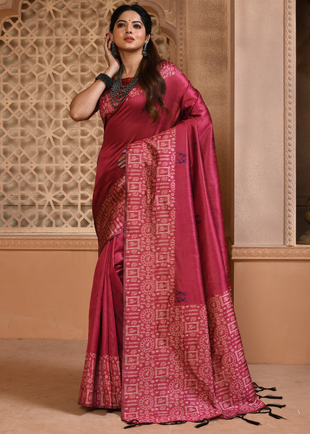 Stiletto Red Woven Handloom Cotton Saree