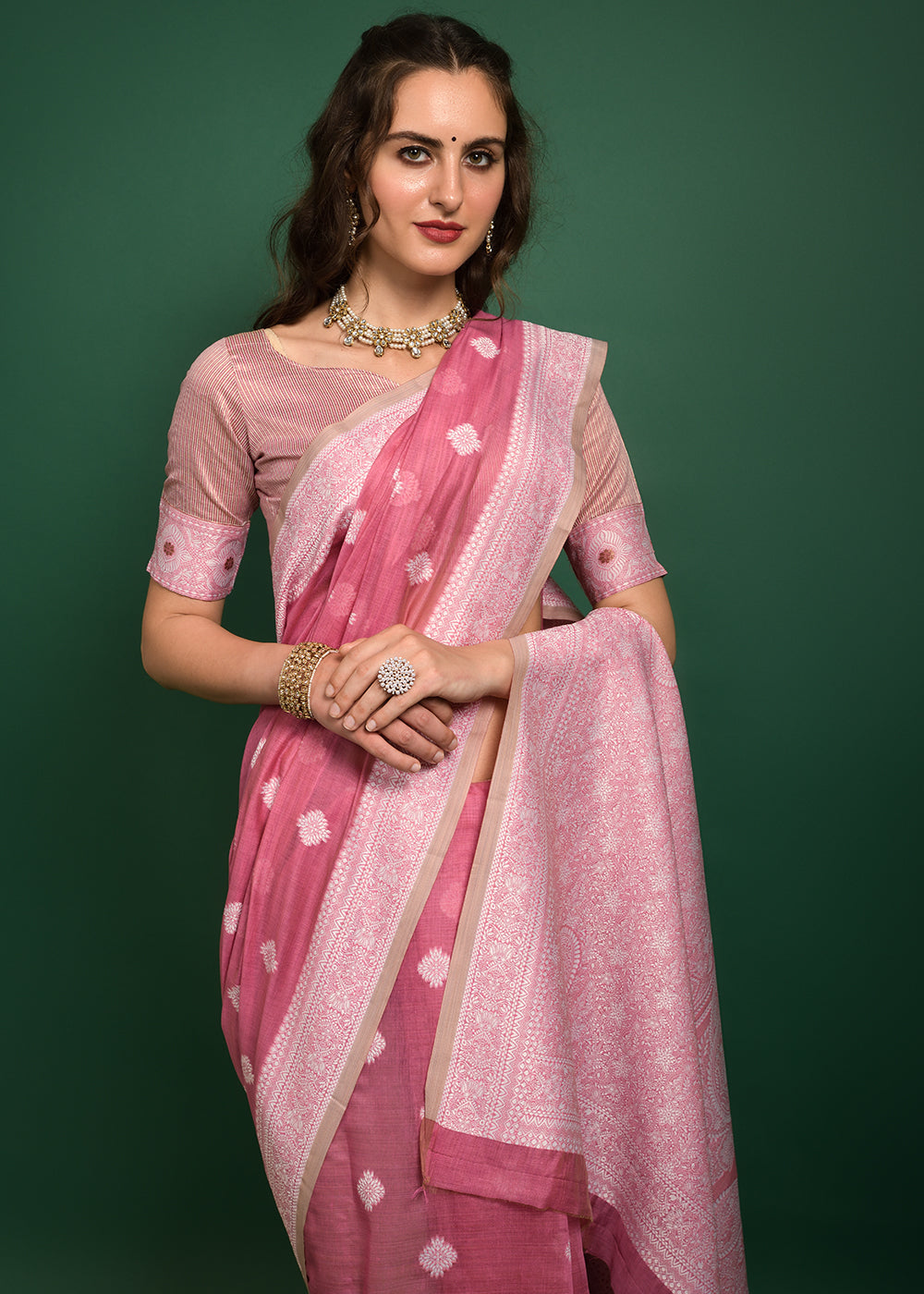 Mauvelous Pink Chikankari Chanderi Cotton Woven Saree