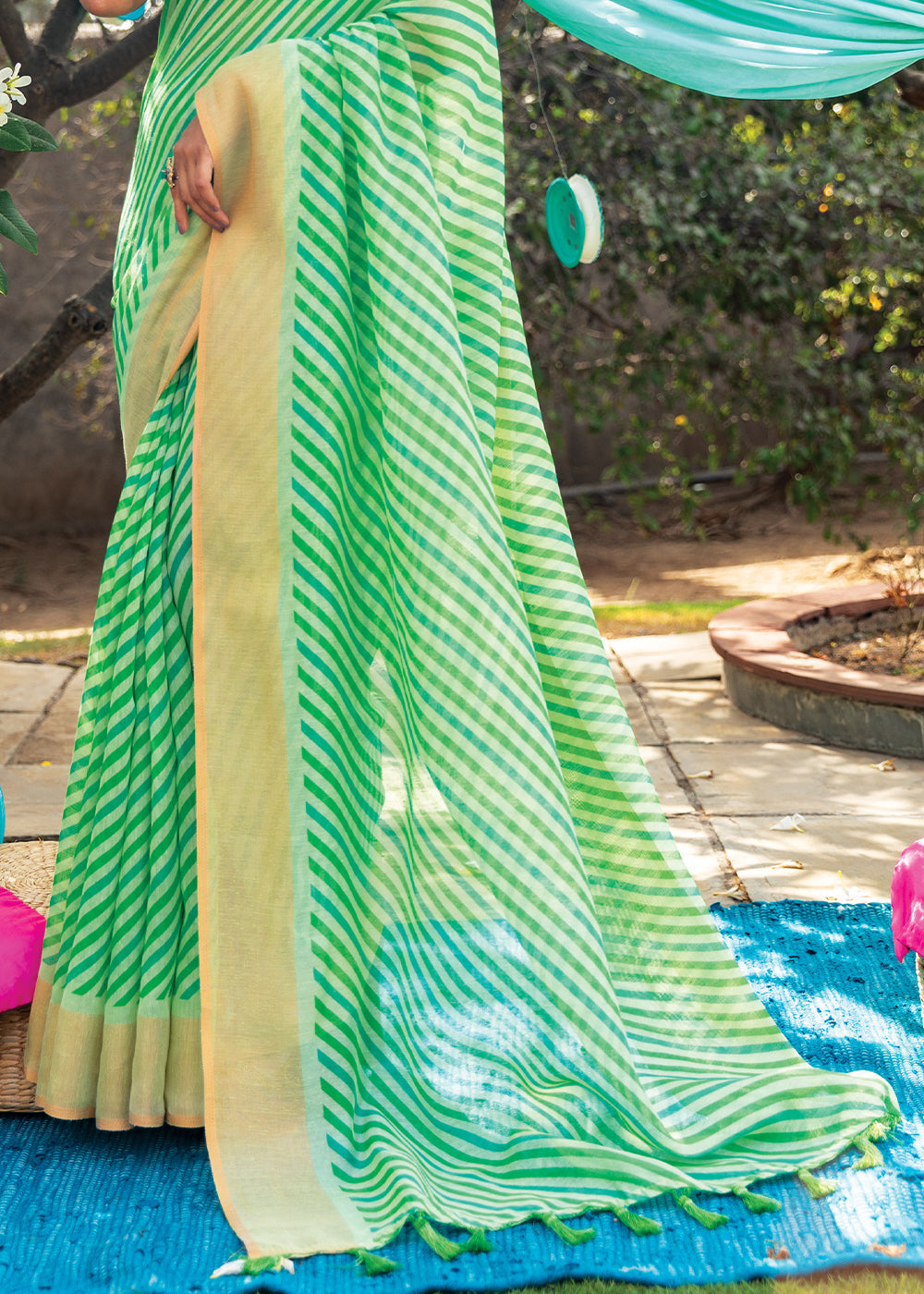 Mint Green Cotton Saree With Leheriya Print